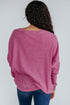 Waffle Knit Drop Shoulder Wide Crewneck Banded Hem Loose Fit Top